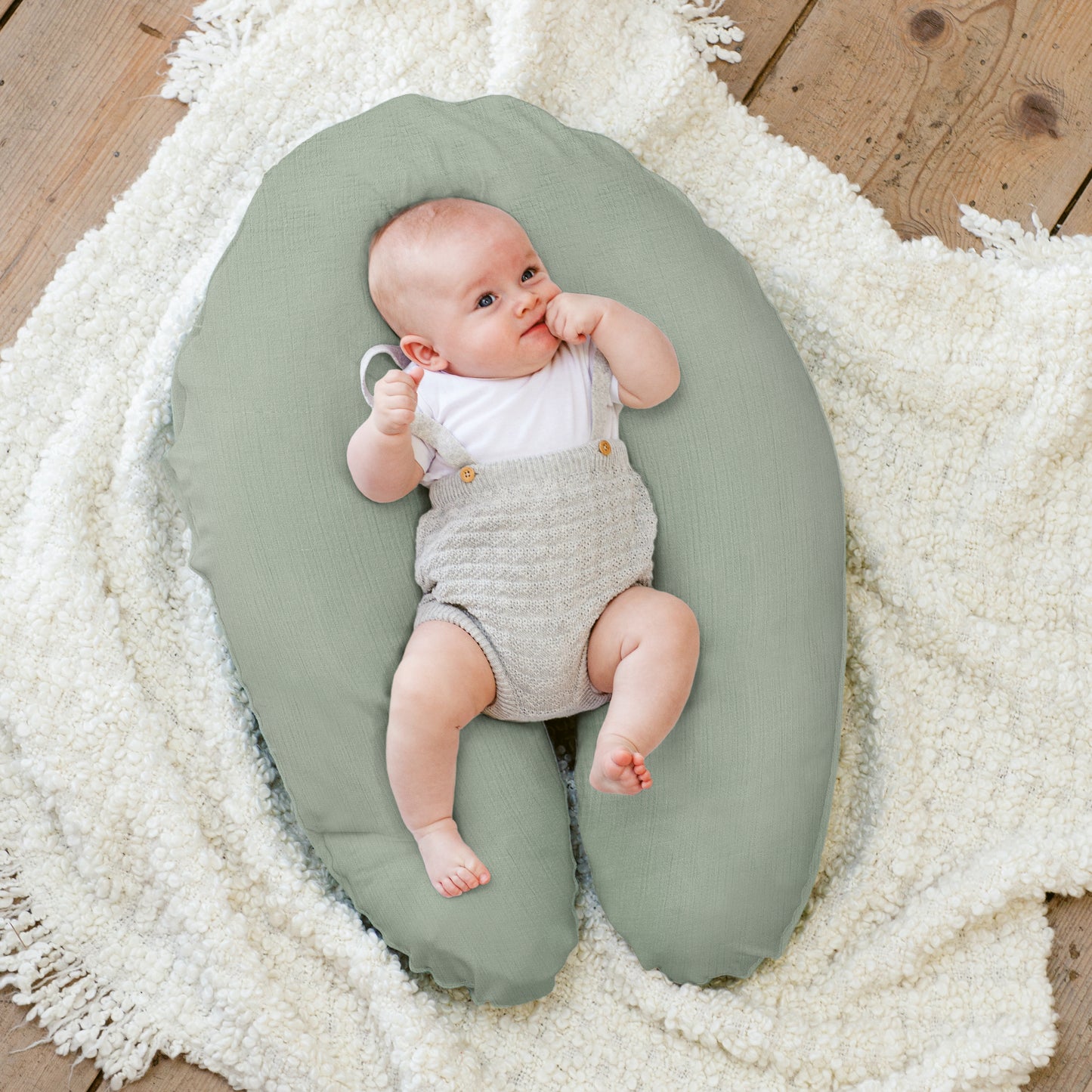 Großes grünes Kissen für Schwangerschaft und Stillen