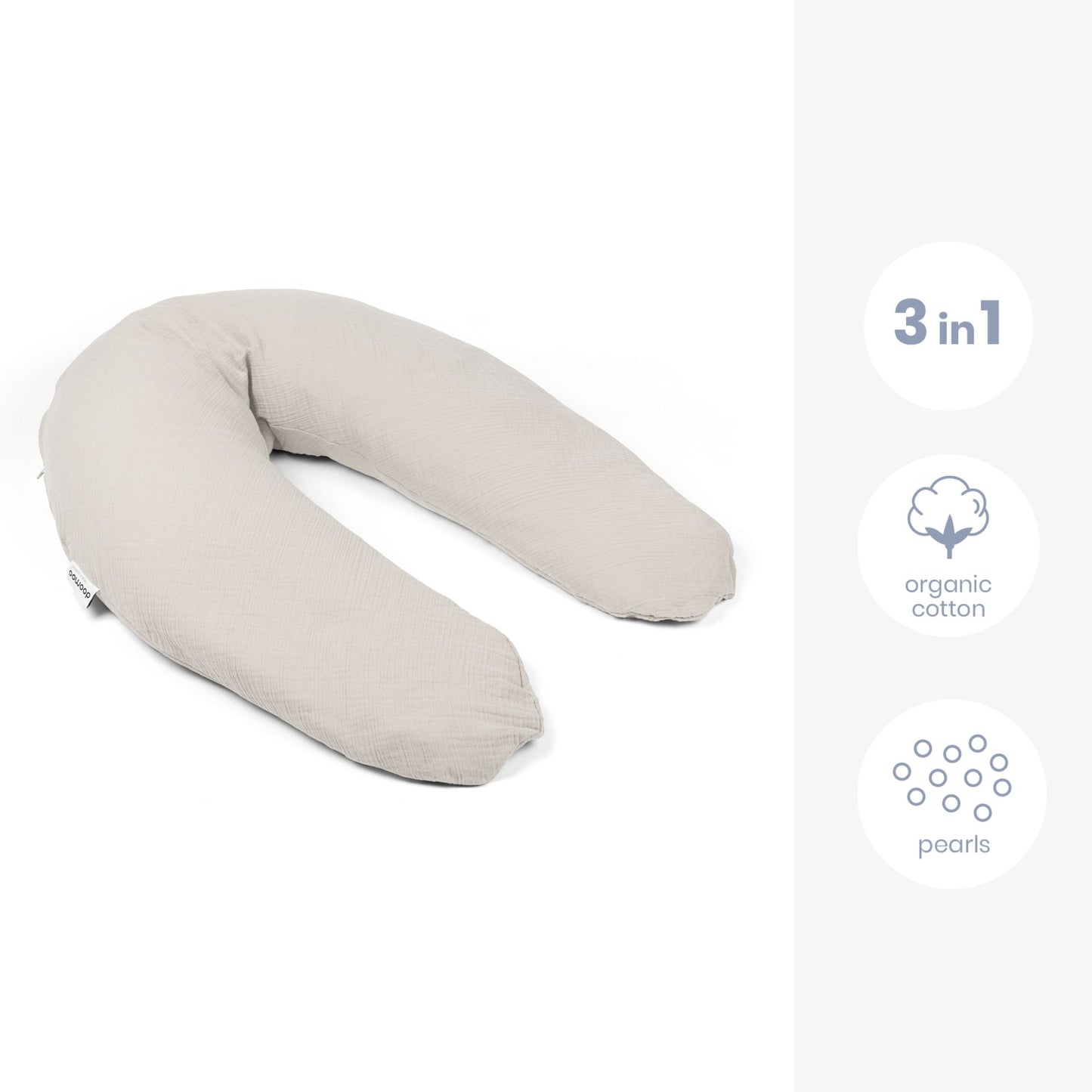 Cover for large pregnancy pillow in organic cotton Almond. 190cm