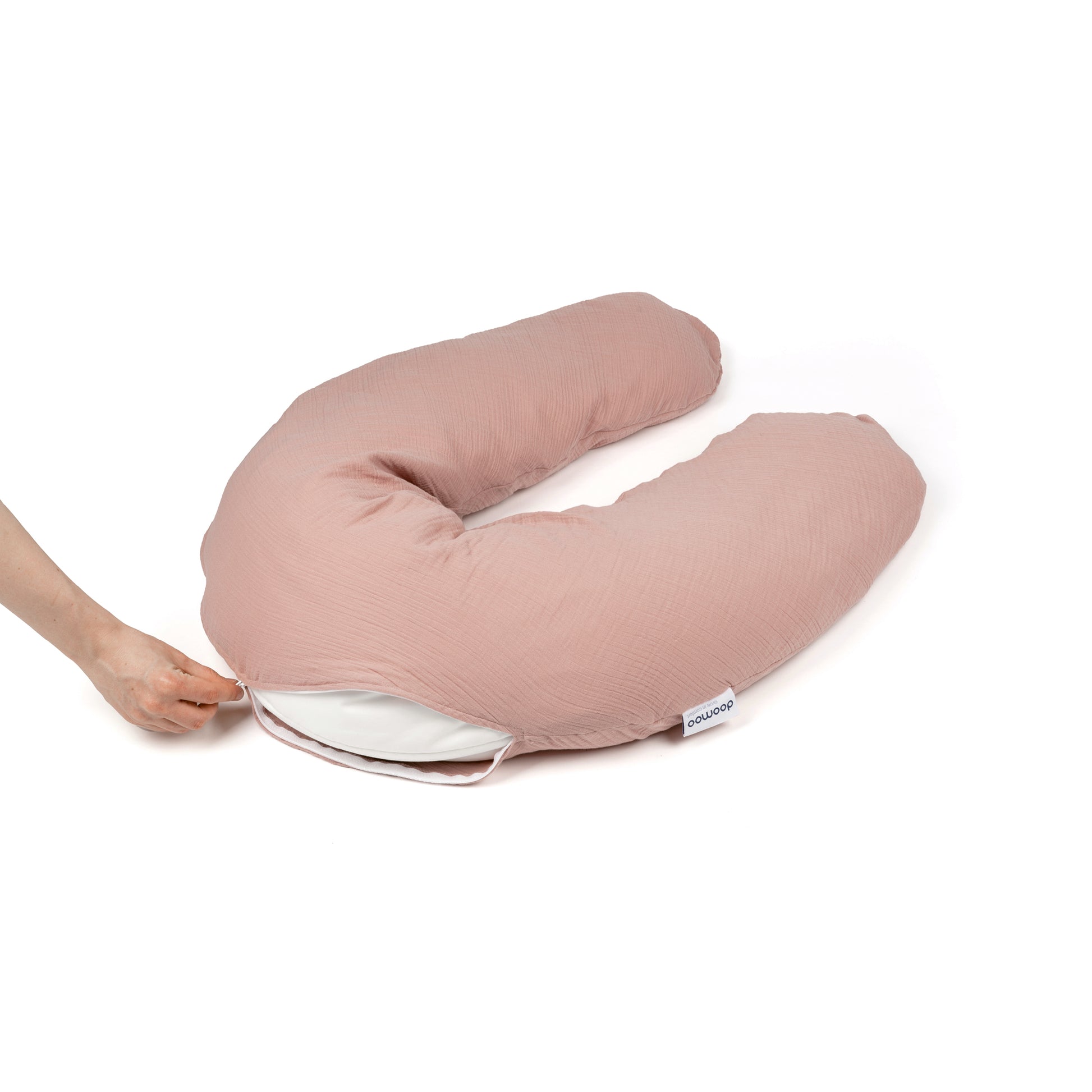 Large pregnancy and maternity pillow pink in organic muslin cotton