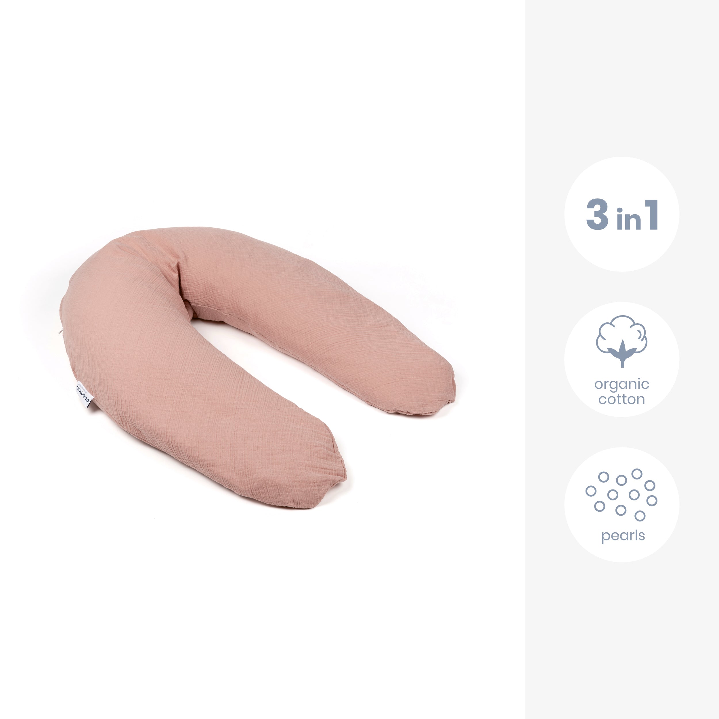 Großes Schwangerschafts- und Umstandskissen rosa aus Bio-Musselin-Baumwolle