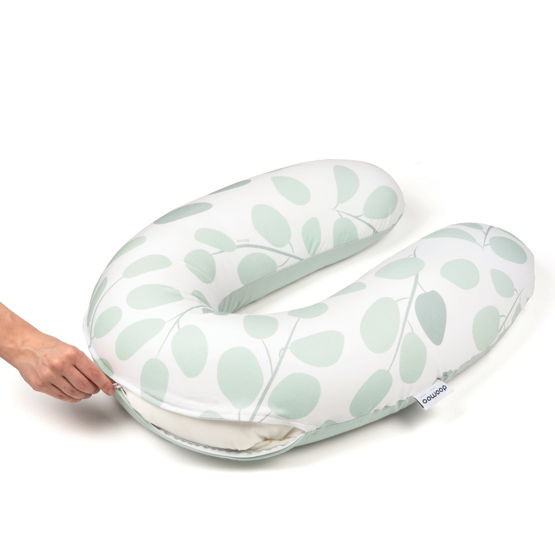 Cover for large maternity pillow Leaves aqua green
