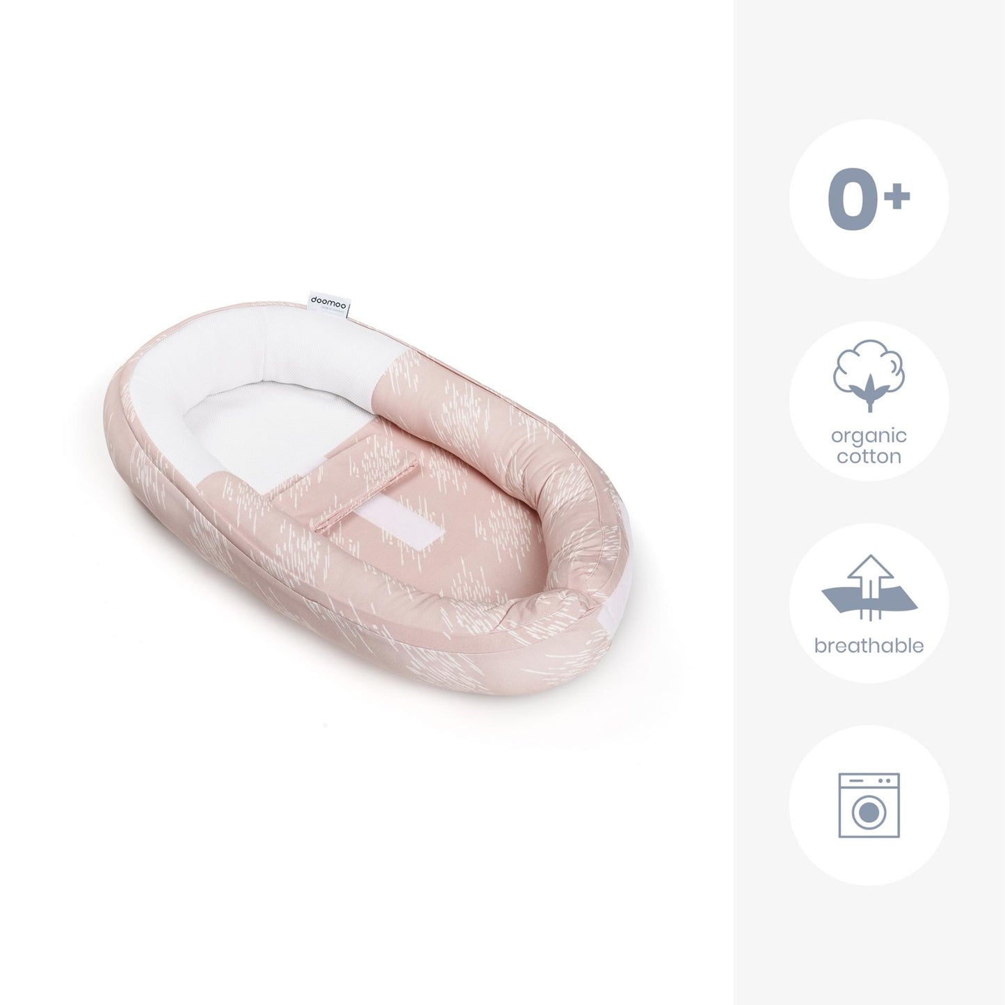 doomoo cocoon - safe and cosy baby nest - reassure the baby Misty Pink