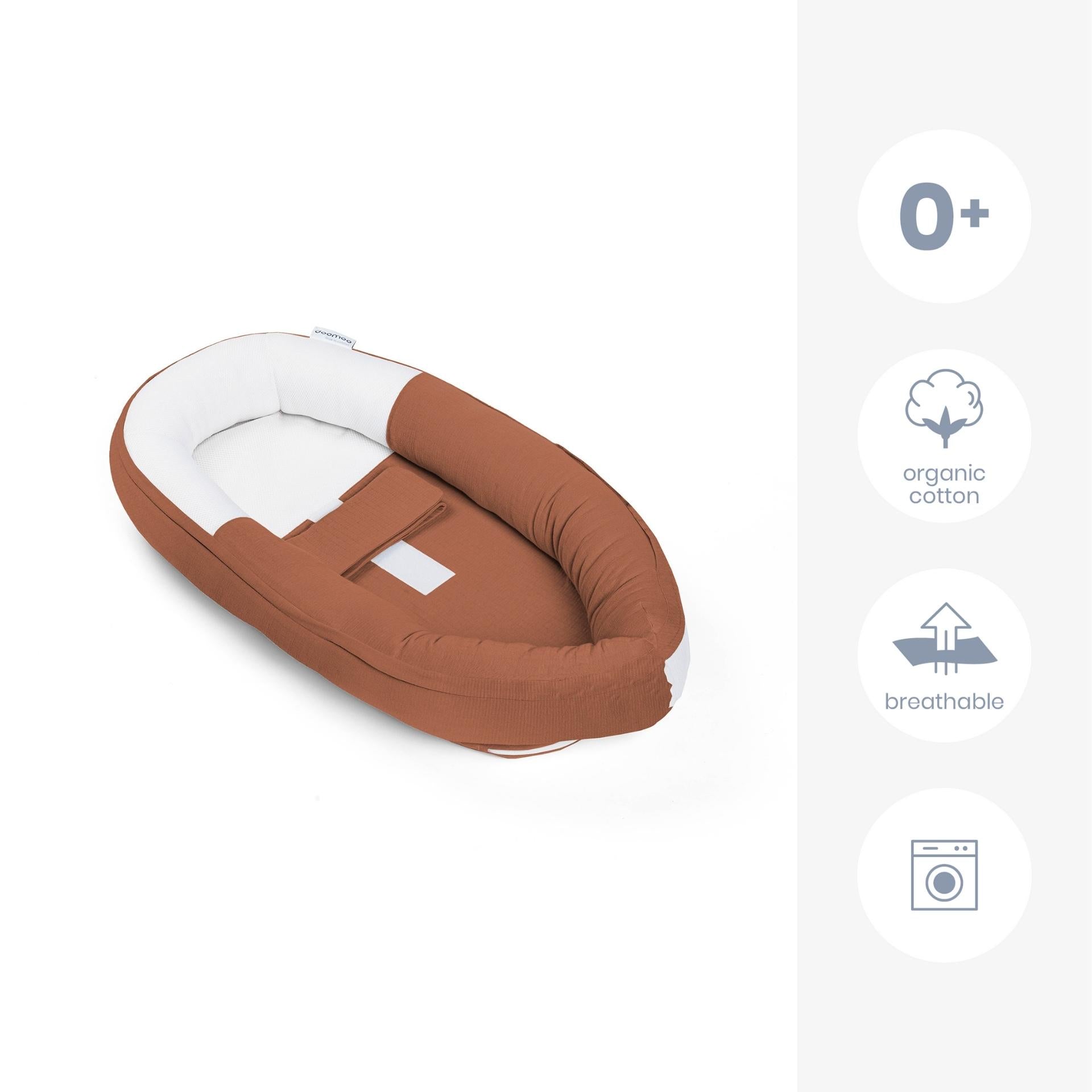 doomoo cocoon - ninho seguro e acolhedor para bebés - tranquiliza o bebé Tetra Jersey terracotta