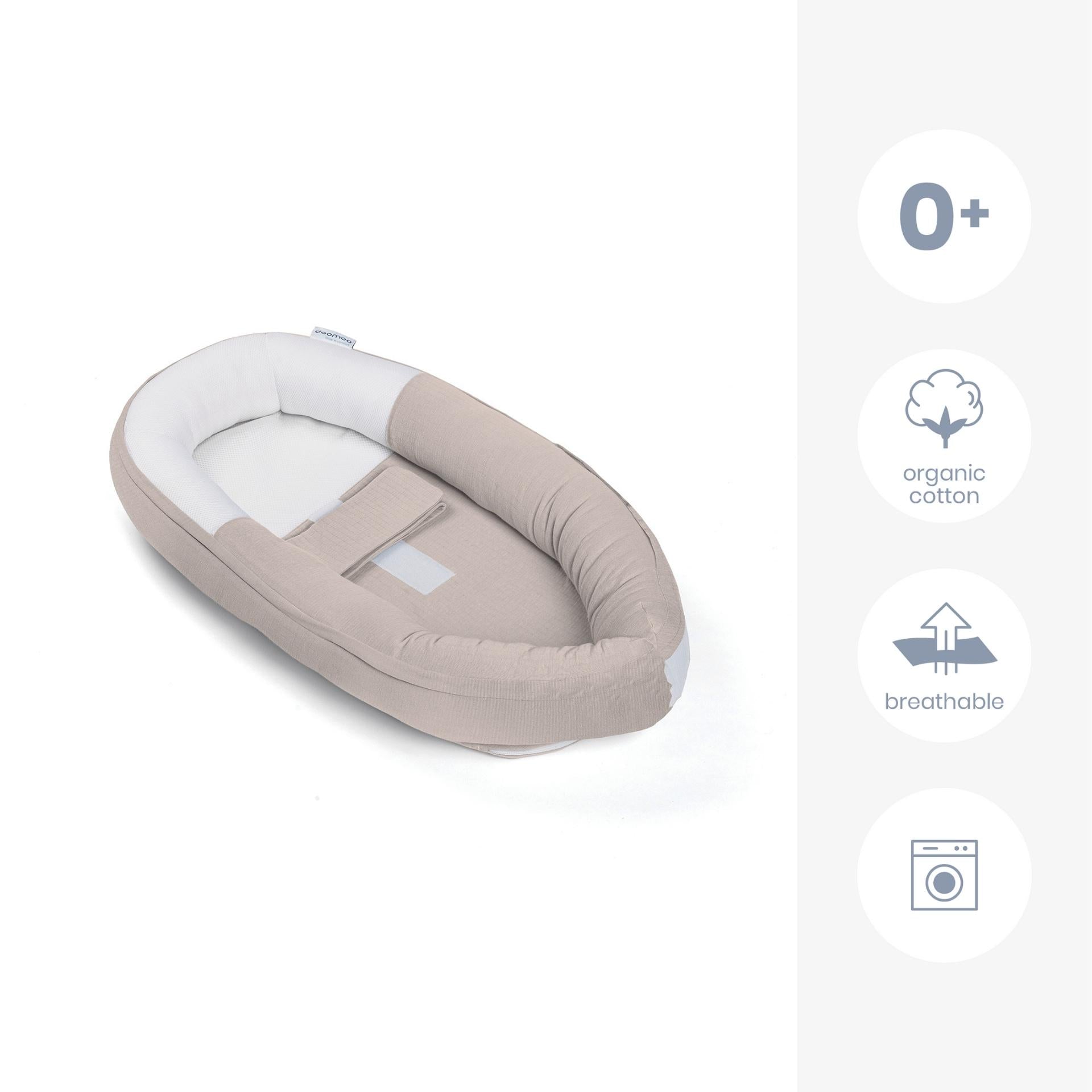 doomoo cocoon - sicheres und kuscheliges Babynest - beruhigt das Tetra Jersey Sand