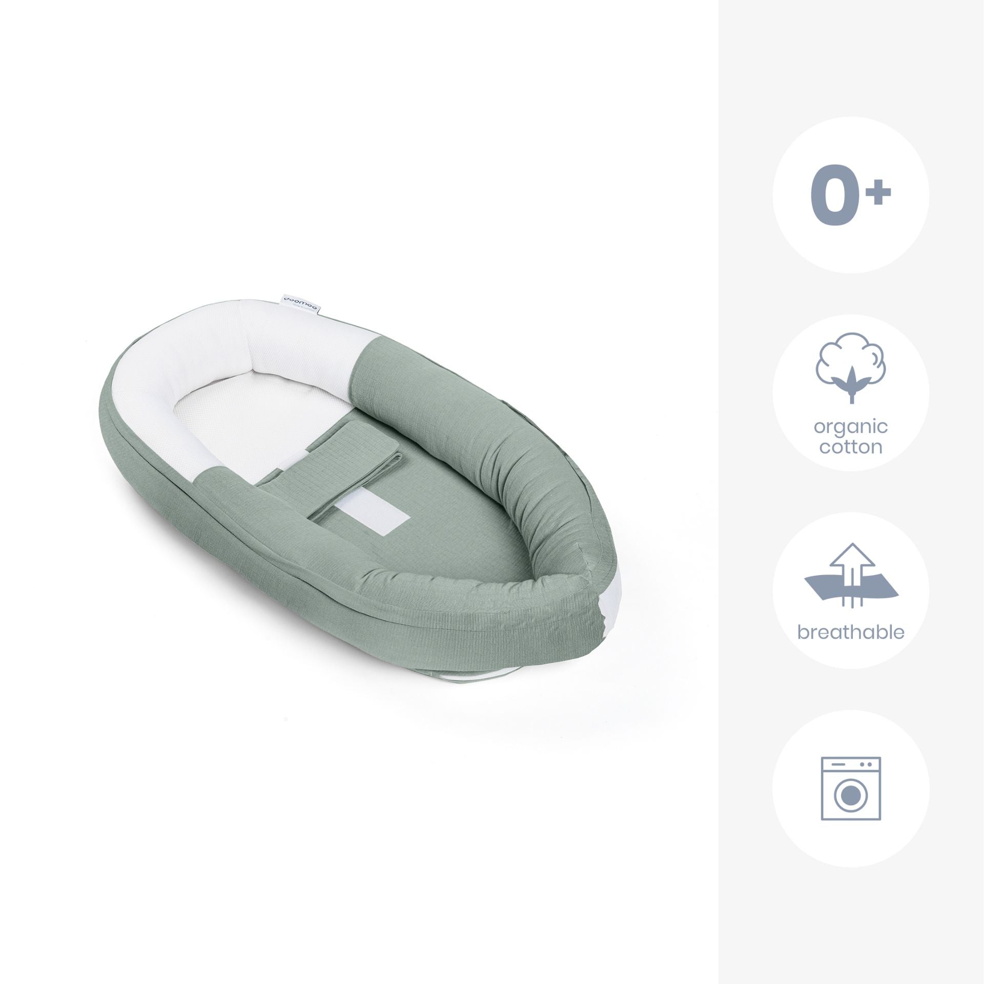 doomoo cocoon - safe and cosy baby nest - reassure the baby Tetra Jersey Green
