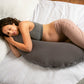 Almofada grande cinzenta para gravidez e amamentação